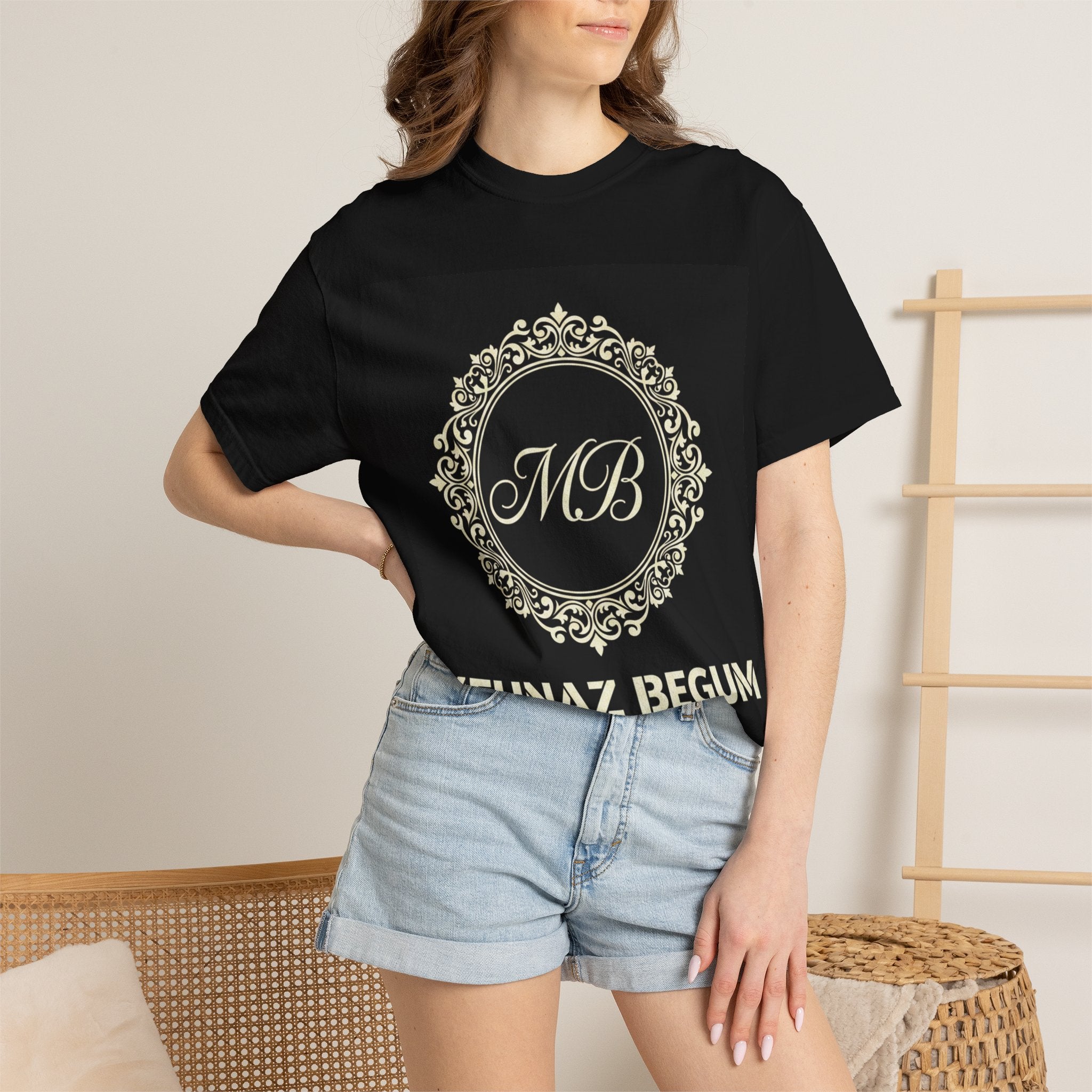 Personalized Monogram T-Shirt — "Mehnaz Begum" Gold Crest Tee