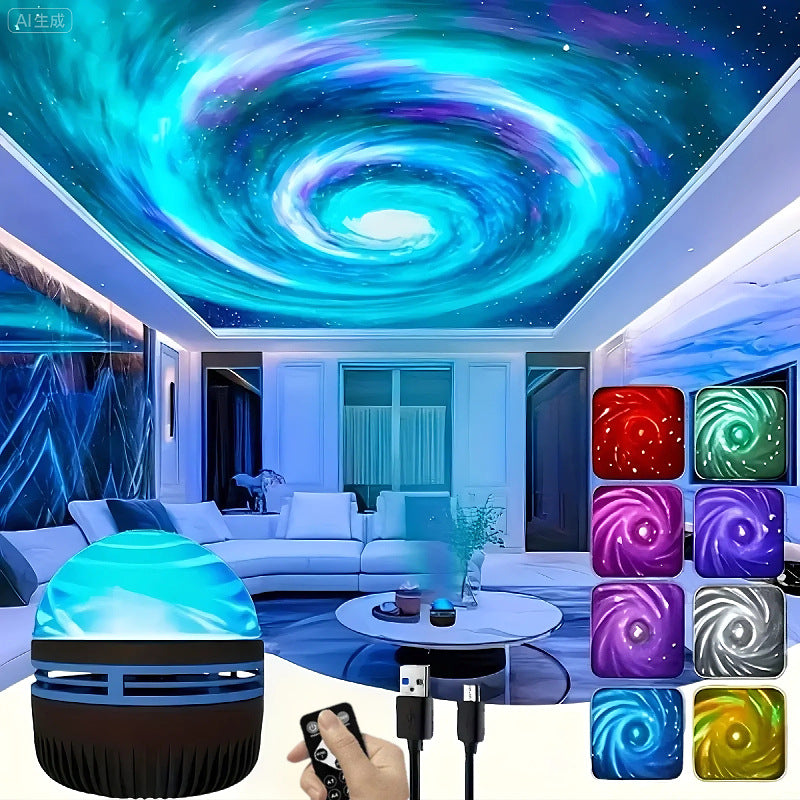 Cross-Border Milky Way Starry Spiral Nebula Lamp Water Pattern Starry Sky Projector Lamp Bedroom Decoration Remote Control Atmosphere Night Light