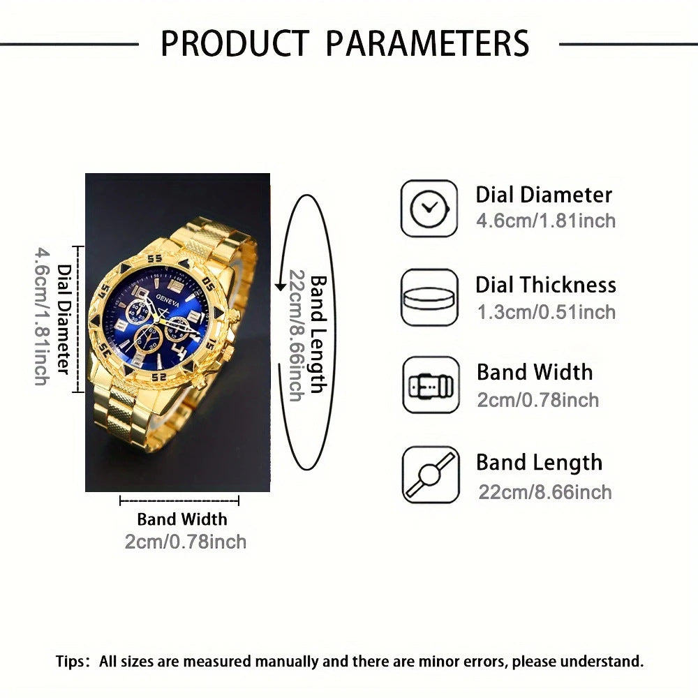 Cross-Border Hot-Selling Men's Watch + Jewelry Set, High-End Men's Business Watch Gift Four-Piece Watch Set
