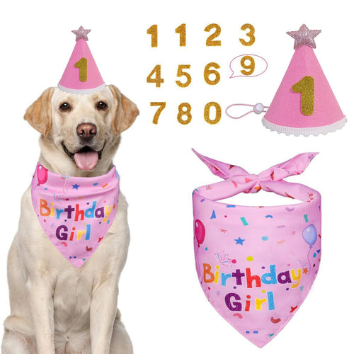 Cross-Border Printed Cute Cat And Dog Scarf Dog Birthday Decoration Headscarf Set Dog And Kitten Saliva Scarf