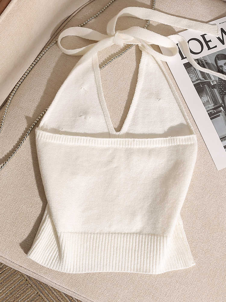 Hot Girl Slim-Fit Beaded Neck Camisole Women's Backless Distinctive Strap Design Sleeveless Pure Base Top